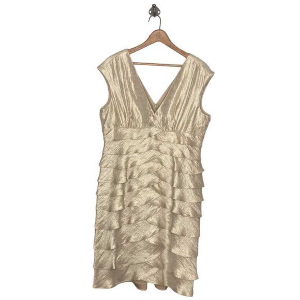 London Times Petites 14‎ 14P Gold Tiered Shiny Mother Of The Bride Formal Dress